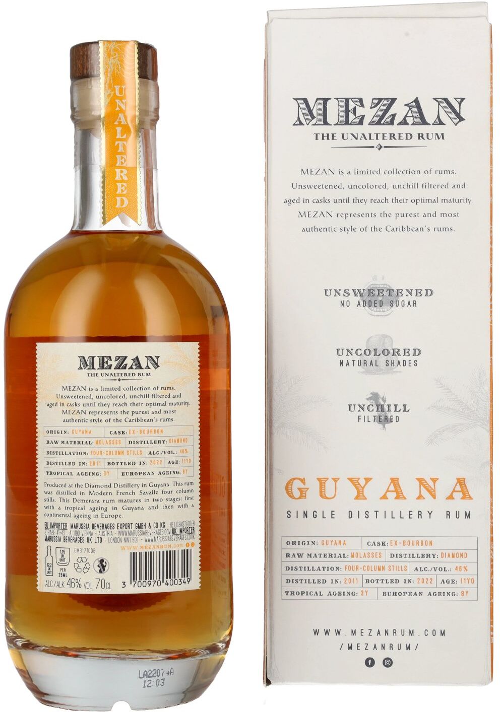 Mezan Rum Mezan The Unaltered Rum Guyana 2011 46% Vol. 0,7l in Geschenkbox