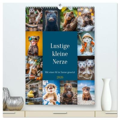 Lustige kleine Nerze (hochwertiger Premium Wandkalender 2026 DIN A2 hoch), Kunstdruck in Hochglanz
