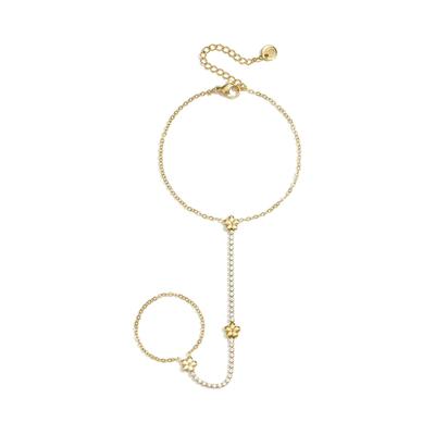 Armband ADELIA´S "Armband Armkette mit Blumen und Strasssteinen, 16 cm + 5 cm", gold (goldfarben), Armbänder, Damen, 16cm, Edelstahl, Armband
