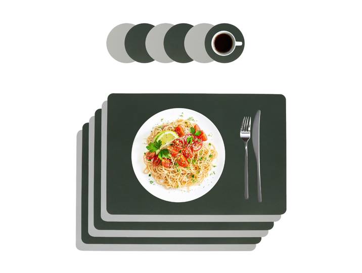 Platzdeckchen mit Untersetzern 6er-Set Dunkelgrün-Grau
