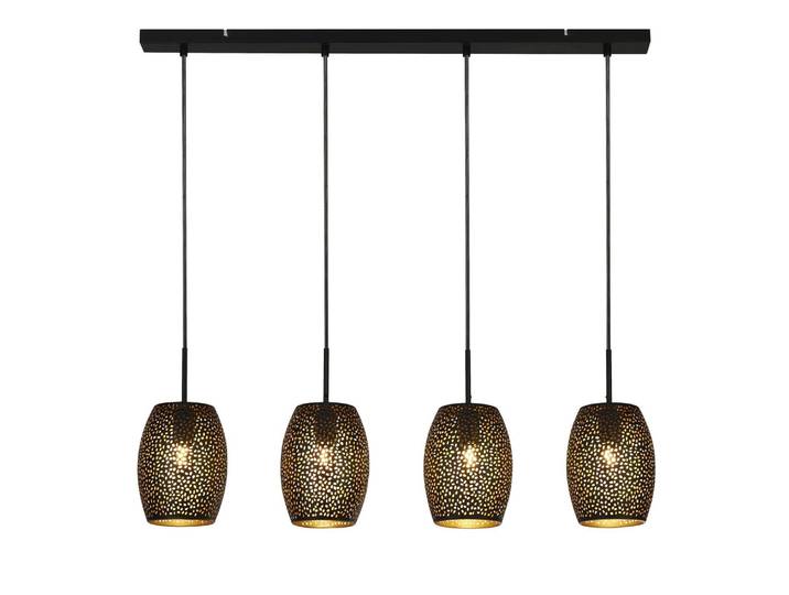 Zeitgenössischer Kronleuchter Laser Stahl Schwarz Gold 4 Lichter E27