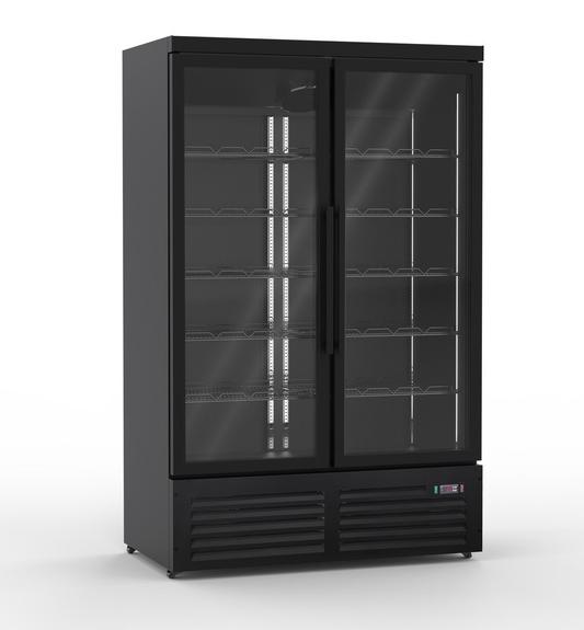 Gastro Getränkekühlschrank | Flaschenkühlschrank | Gewerbekühlschrank | 2 Glastüren | Schwarz | 1250 Liter | +2 bis +10 °C