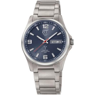 Funkuhr ETT "Everest", silber (titanfarben, blau), Armbanduhren, Herren, Funkuhr, Armbanduhr, Herrenuhr, Datum, Solar