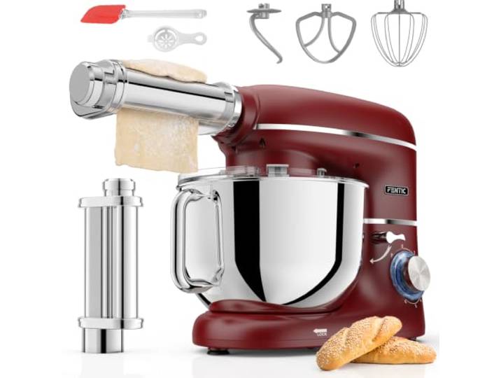 Fentic Robot Pâtissier avec Machine a Pates Fraiche – 2000W – Robot Cuisine avec Machine a Pate – Laminoir a Pate - 6\,2L Bol Mélangeur (Rouge)