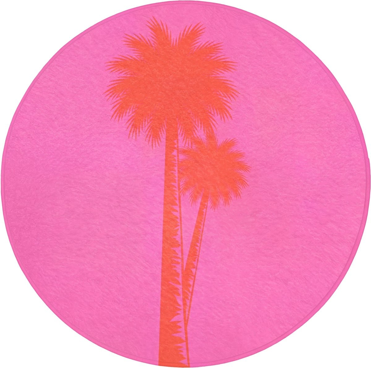 OnlyWow Badmat rond met palmbomen - Antislip - Roze - Diameter: 70 cm