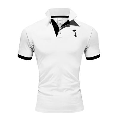 Poloshirt BEHYPE "PALM", Herren, Gr. 3XL, schwarz-weiß (weiß, schwarz), 100% Baumwolle, mehrfarbig, Shirts, mit kontrastfarbigen Details