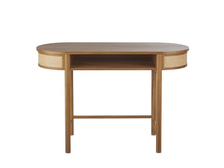 Schreibtisch aus Akazienholz und Rattan