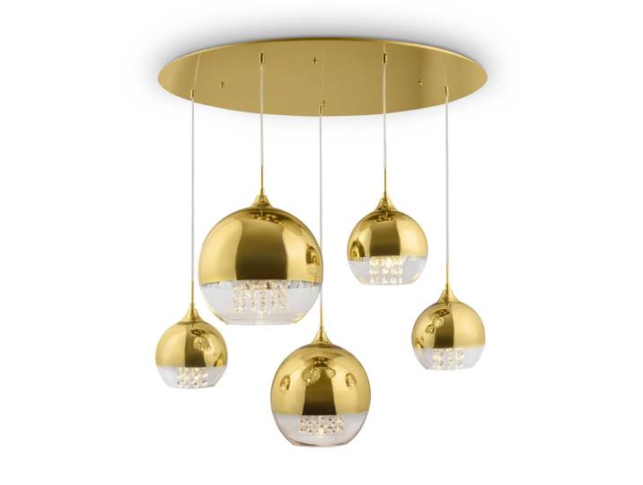 Suspension\, métal\, doré\, cristaux\, douille E27