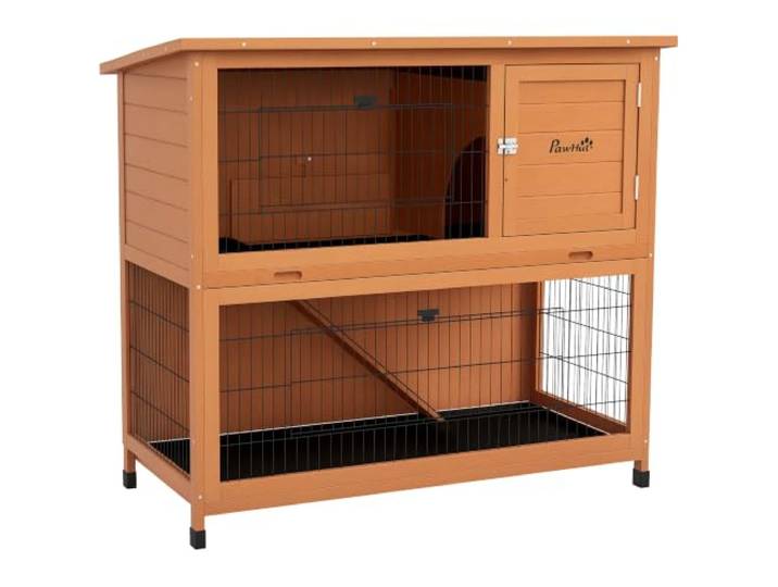 PawHut Houten Konijnenhok Tweelaags Bitumendak 123x63x112 cm Oranje