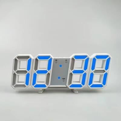 Inspired Finds 3D LED Digital Wall Clock With Alarm Temperature Display Modern Home Decor blue Large Digit Display