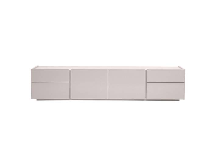 Meuble TV design beige laqué brillant avec rangements L200 cm ISAURE