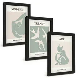 BILDER SET 3er Set - 20x30 cm Schwarzer Rahmen - Matisse abstrakte Figuren