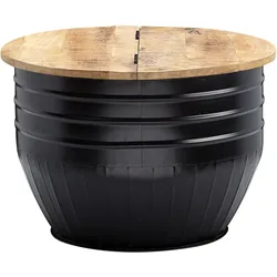 COUCHTISCH Schwarz Mango Holz Metall Industrial Stil 60x41x60 cm mit Stauraum