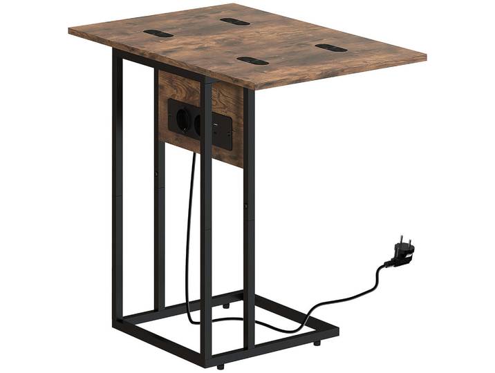 Homcom Beistelltisch MDF Metall Rustikal-Braun, Rechteckig, 29x57x39 cm, Wohnzimmer, Wohnzimmertische, Beistelltisch