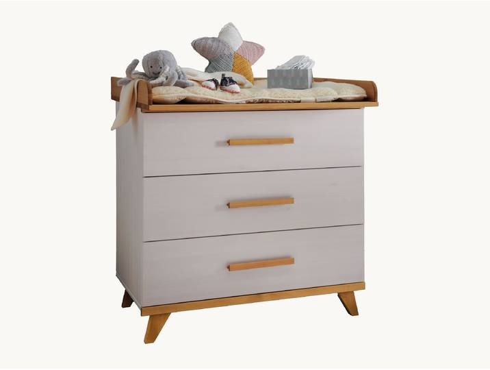 Wickelkommode Lunda - H99xB89xT80 cm - weiß/gelaugt