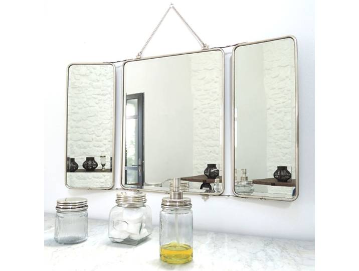 Miroir barbier 3 faces nickel argenté avec chaîne 87 x 55 cm Chau
