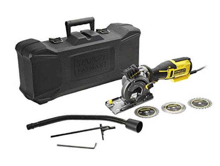 Stanley FATMAX Scie Circulaire Multi Matériaux 650W Ligne Laser pour plus de Précision Avec 1 Coffret de Transport Lames de Scie Disque De Diamant Gamme FATMAX Robuste et Ergonomique FME380K-QS