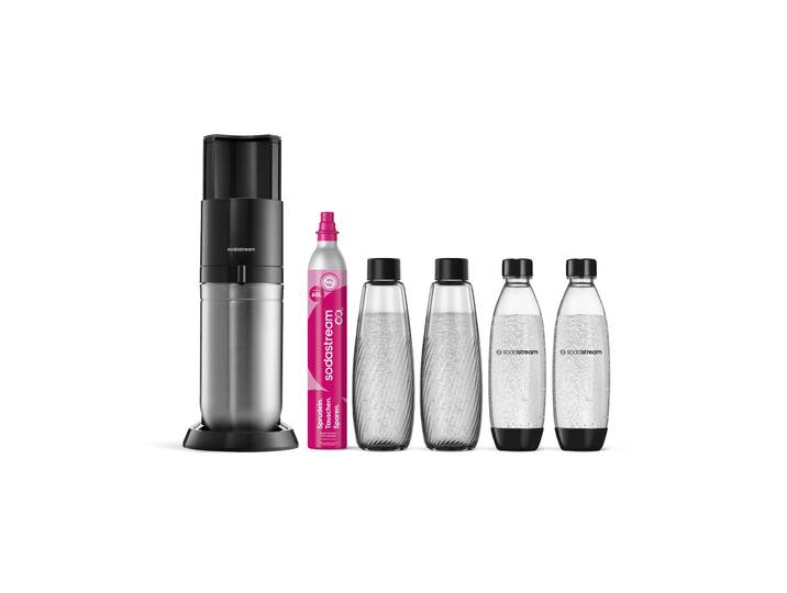 Wassersprudler SODASTREAM DUO Wassersprudler titan, Vorteilspack XL , dunkelgrau, Wassersprudler, Wassersprudler, Glas- und Kunststoffflaschen nutzbar, DUO-Paket mit 4 Flaschen