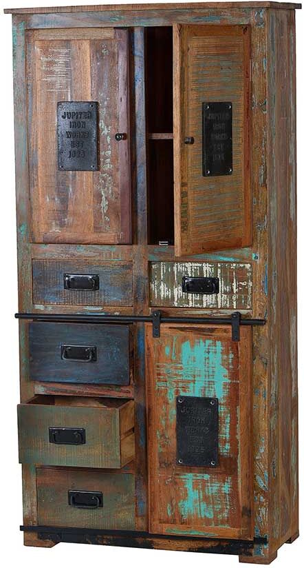Pharao24.de Shabby Chic Hochschrank in Braun Bunt Recyclingholz