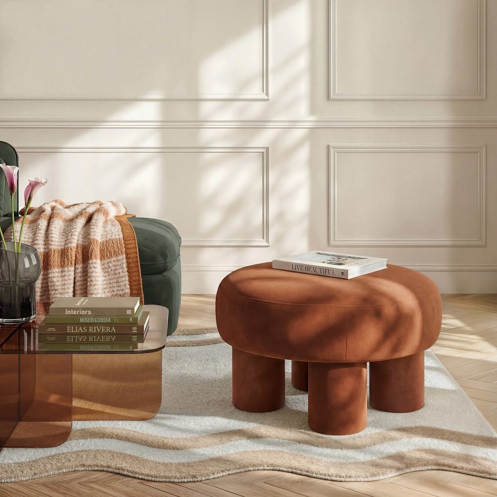 Habitat Grand pouf en tissu velours - marron cuivré Marron 60x41x60cm