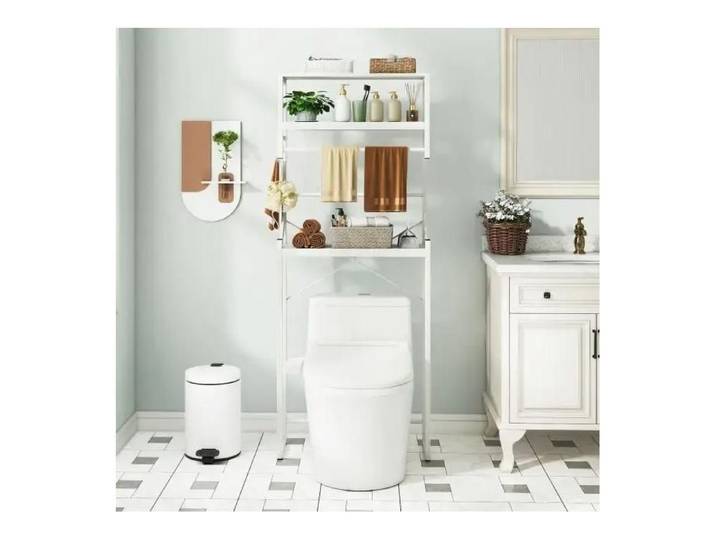 3 étagères barre porte-serviettes et 3 crochets meuble WC surélevé pour rangement salle de bain barre réglable