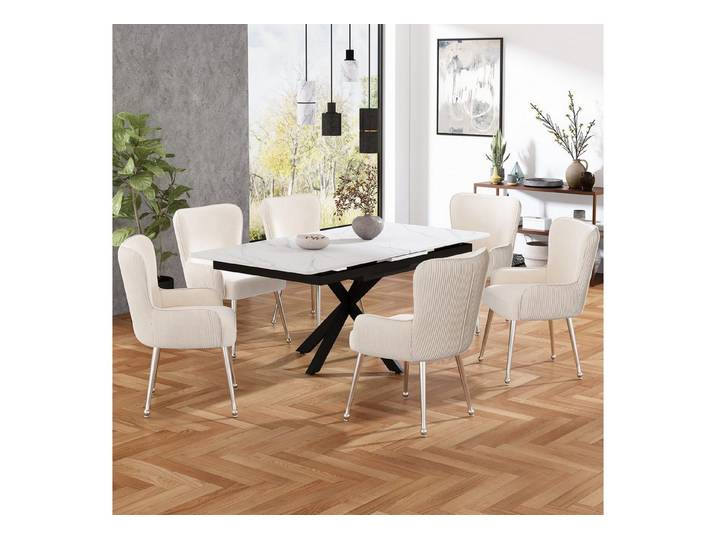 MODFU Esszimmerstuhl Esszimmerstuhl Samt gepolstert mit Armlehnen Beige (Relaxsessel mit verstellbaren Füßen, 6 St), Inklusive Lendenwirbelstütze, 6 Stück