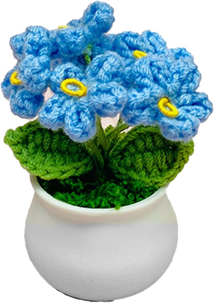 Handgemaakte blauwe gehaakte bloemen decoratieve potplant - 13 x 5 cm