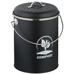 Relaxdays Komposteimer mit Geruchsfilter 5,5 Liter Weiß,Schwarz,Silber