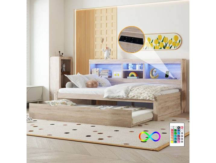 Canapé-lit multifonctionnel - 90x200 cm - Éclairage LED - Rangement intégré - Ports USB