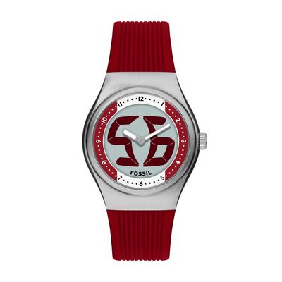 Quarzuhr FOSSIL "World Flags Big Tic", rot (rot, weiß, edelstahlfarben), Armbanduhren, Herren, Quarzuhr, Armbanduhr, Herrenuhr, Silikonarmband, analog, digital
