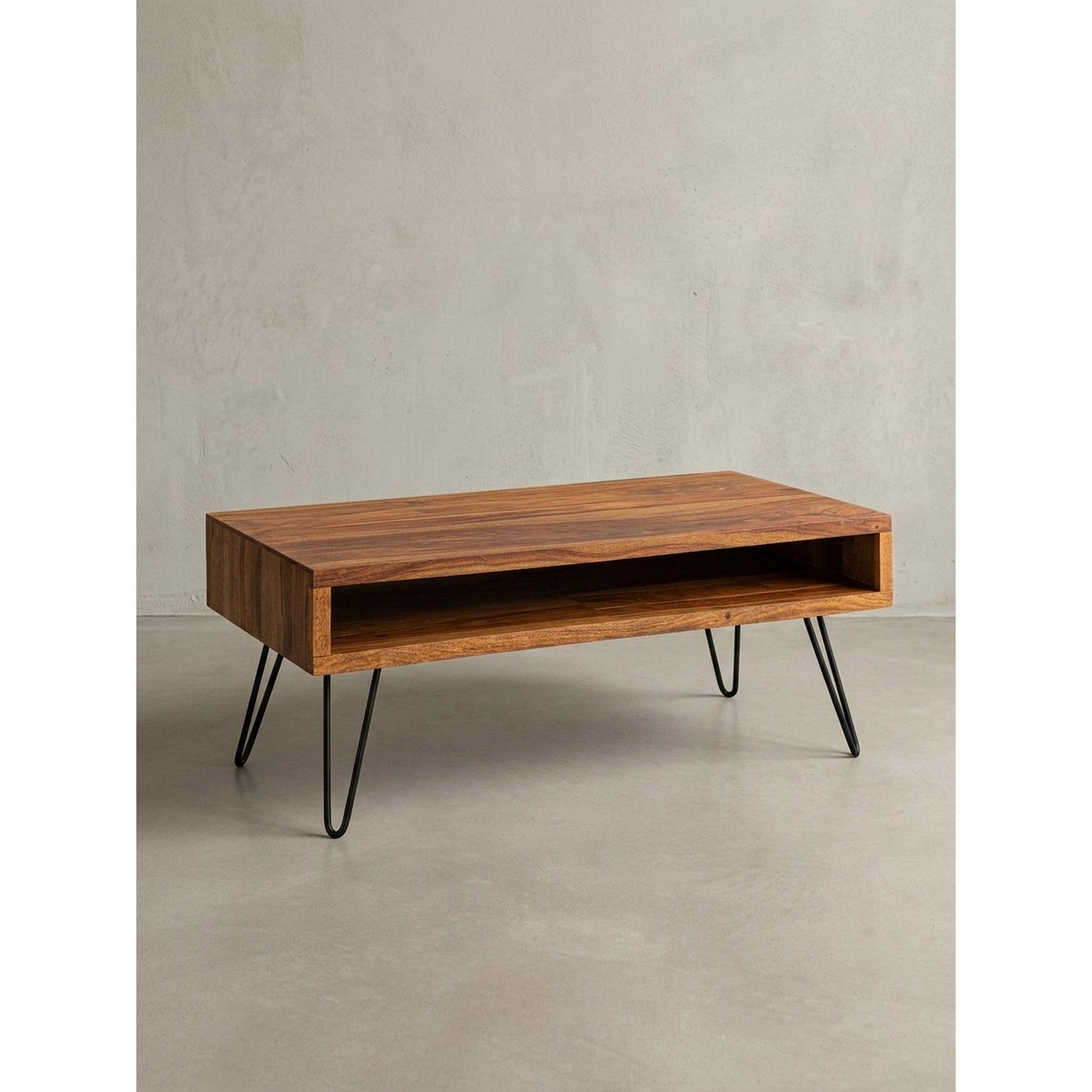 Couchtisch Sheesham Massivholz/Metall Rechteckig 100x40x50 cm