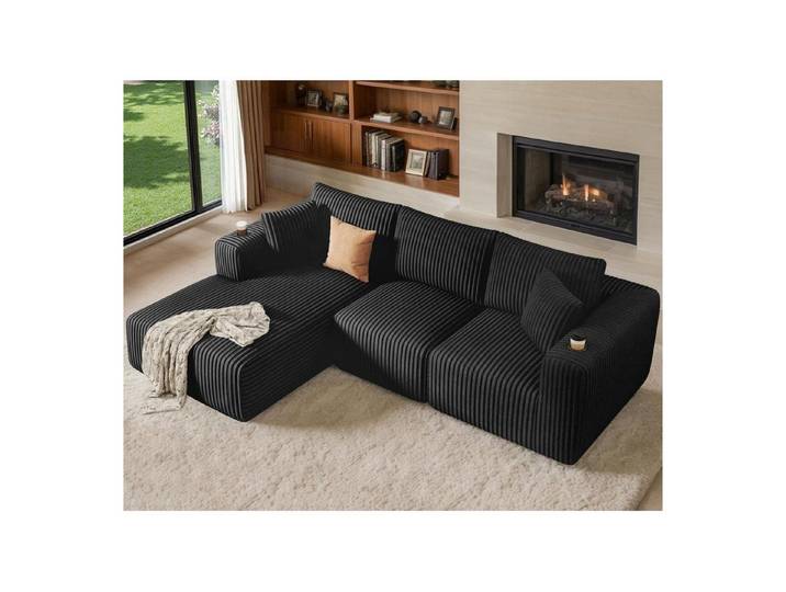 LuxusKollektion Wohnlandschaft Sofa Modulares L Form Schlafsofa Cord Memoryschaum Left Facing Chaise