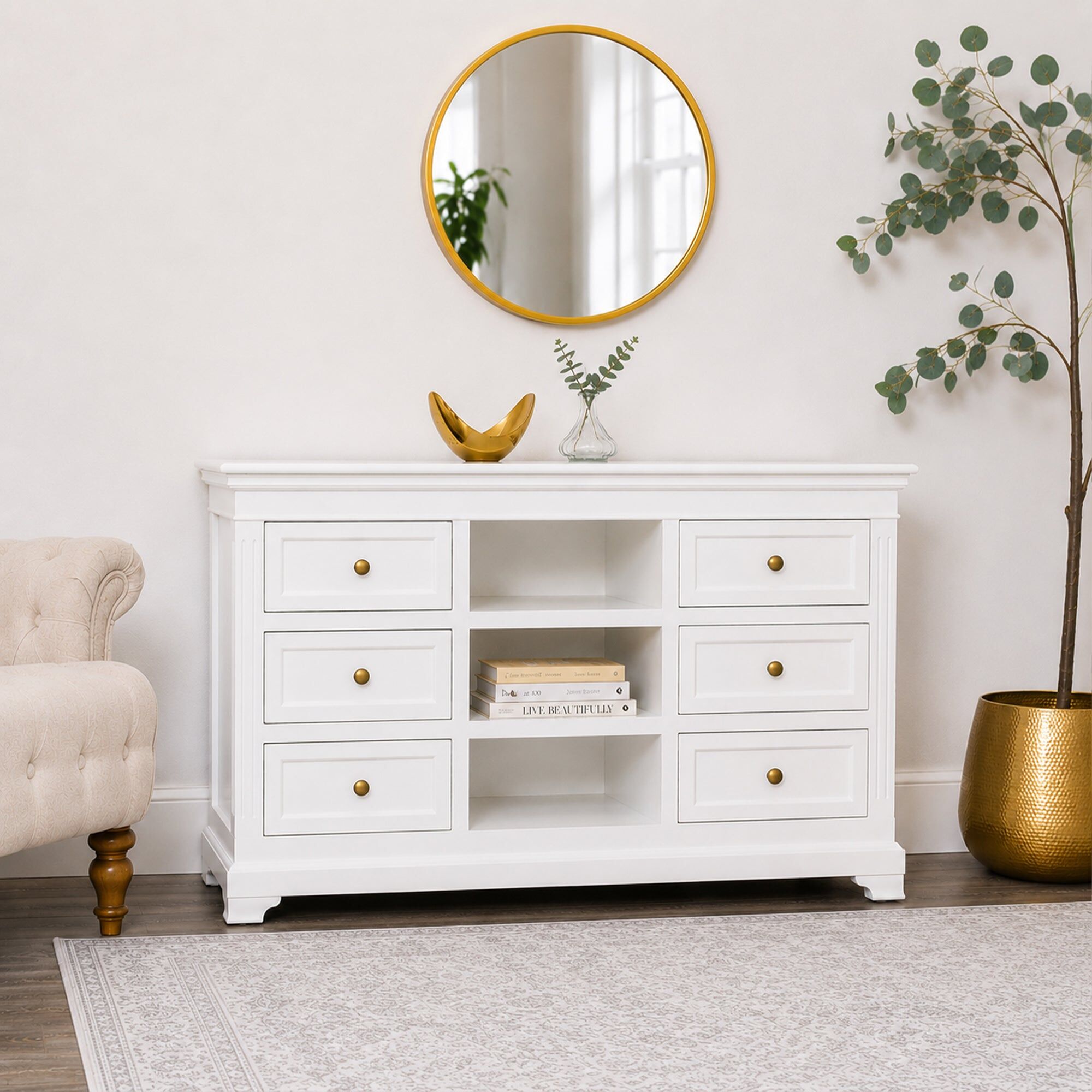 Large White Wooden Sideboard Cabinet - Daventry White Range Wood, Metal