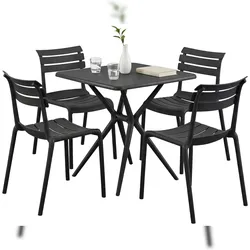 DELUKE Gartenmöbel-Set KLARA mit 4 Stühlen 190x190x82cm, Kunststoff, Schwarz Balkonset Gartenset Tisch mit Stühlen Bistroset Outdoor