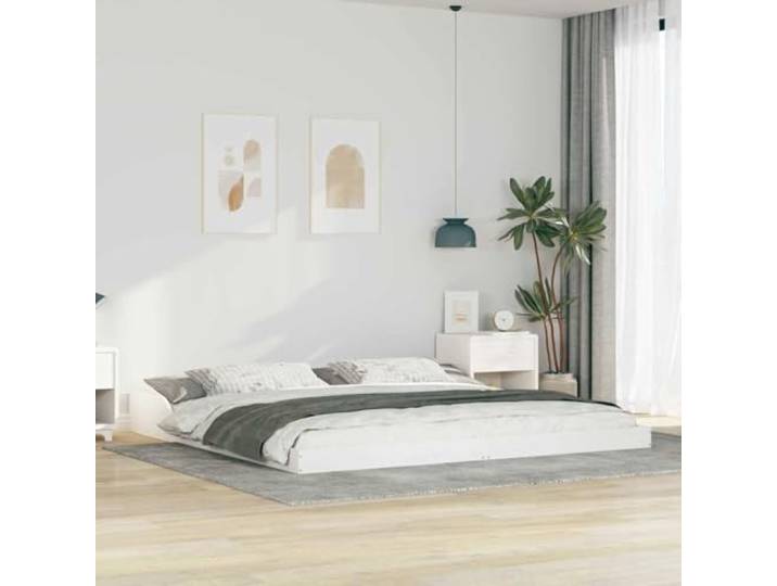 Bettrahmen Weiß 180 x 220 cm Massives Kiefernholz Plattformdesign ohne Boxspring, Moderner Stil, Robust, Für Schlafzimmer