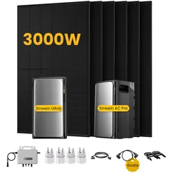 EcoFlow Stream Ultra, Solaranlage mit Speicher, mit 6 x 500W Bifazialen Solarmodulen, by Powerness - Stream Ultra + Stream AC Pro | 3840Wh / 4 x Smart Plug / Standardversand
