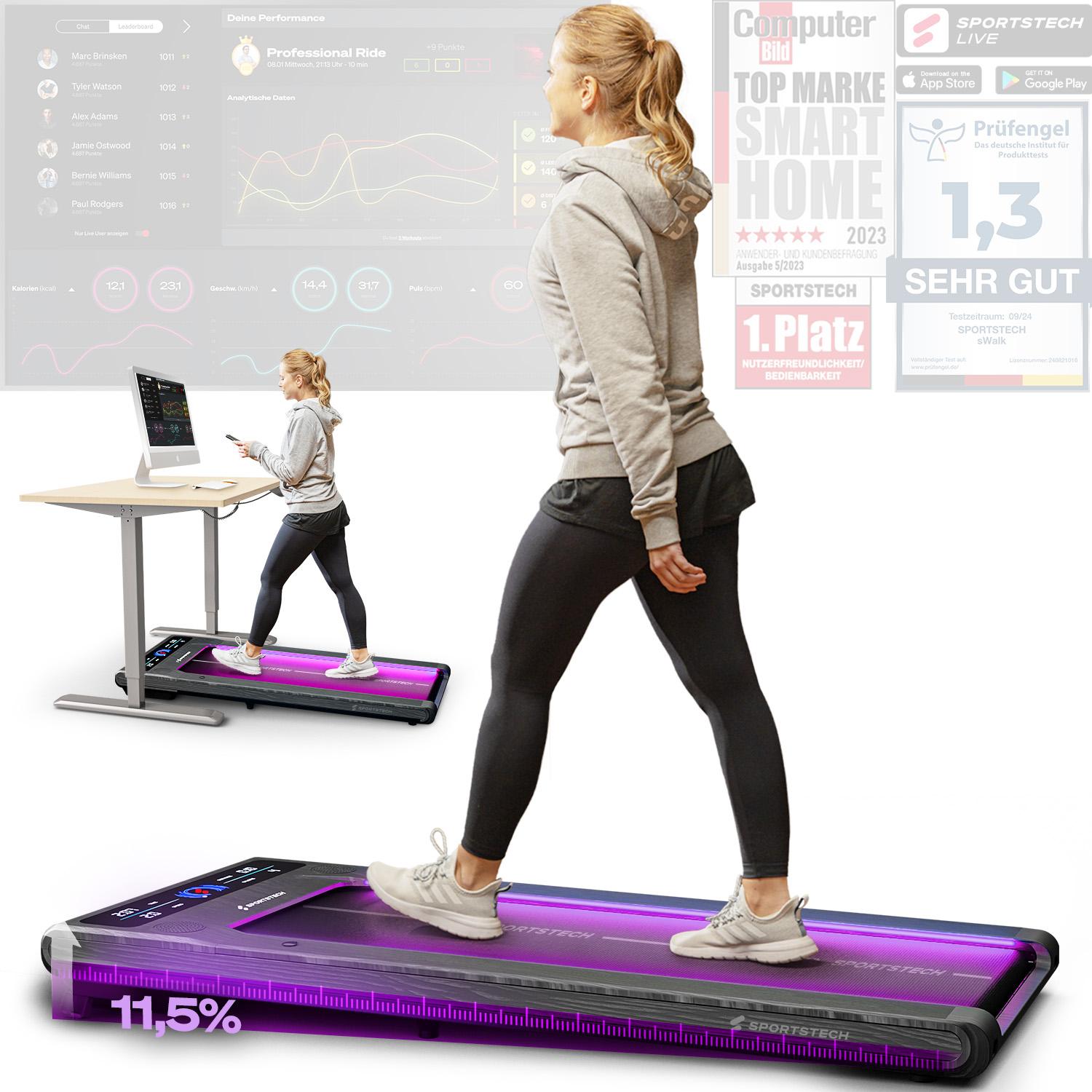 Sportstech Laufband sWalk | LED-Feedback | 1-8 km/h Geschwindigkeit