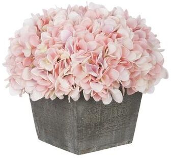 House of Silk Flowers Faux Hydrangea in Grey Washed Wood Cube Planter