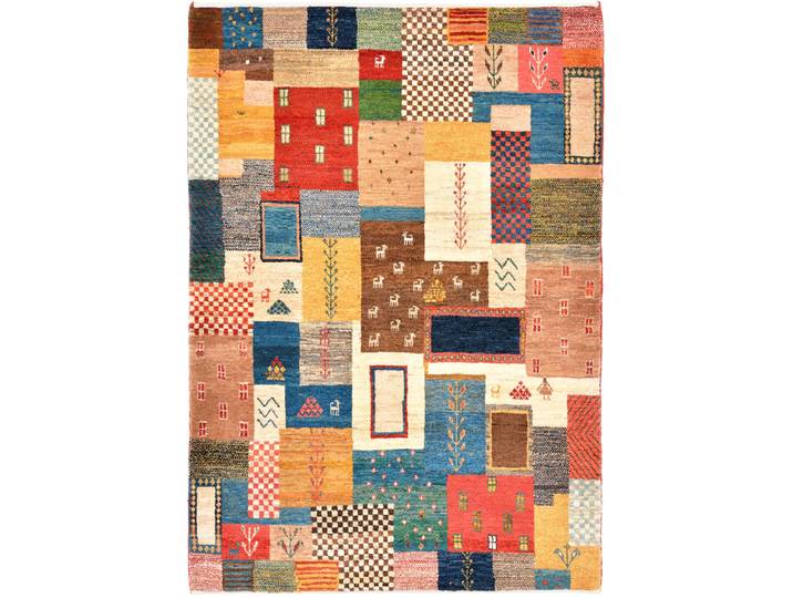 Perser Gabbeh Loribaft Teppich 110x151 Handgeknüpft Modern Orientteppich Perserteppich Wolle