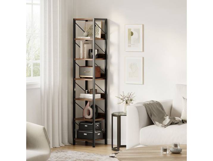 KOIOPLIE Bibliothèque étroite et haute 6 niveaux 168 cm étagère ouverte verticale style industriel cadre métal noir plateaux Retro
