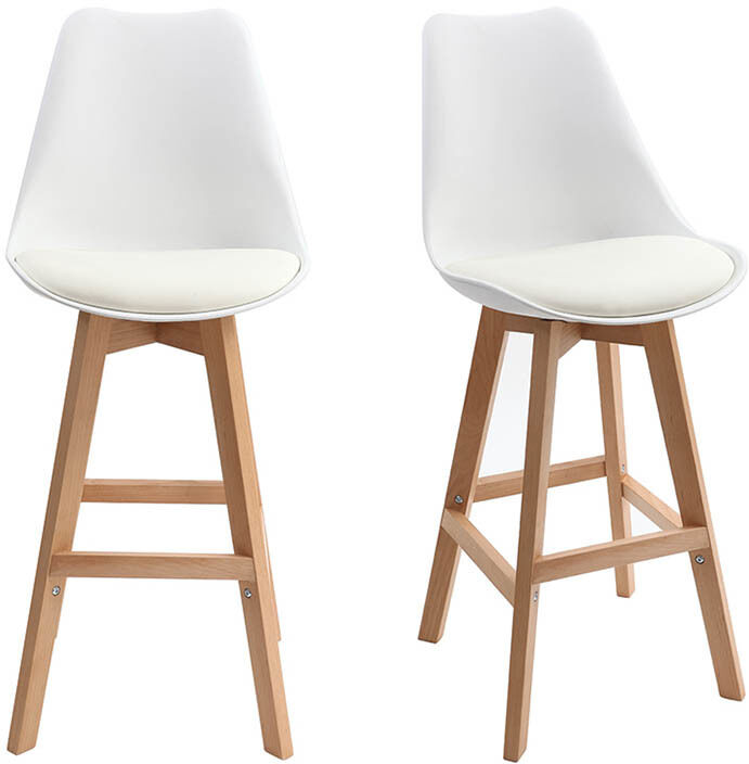Miliboo 2er-Set Design-Barhocker Weiß und Holz 65 cm PAULINE