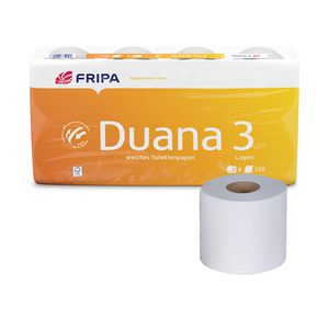 Fripa Toilettenpapier Duana, 3-lagig, Tissue & Recyclingpapier, 250 Blatt, 8 Rollen