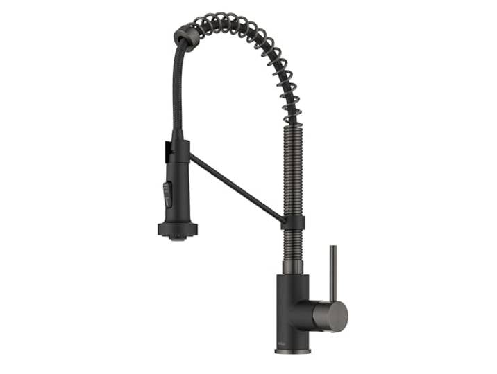KRAUS Bolden Küchenarmatur im kommerziellen Stil, 2 Funktionen, Einhebel-Küchenarmatur zum Herunterziehen, Mattschwarz/Schwarz-Edelstahl, KPF-1610MBSB (1er-Pack)