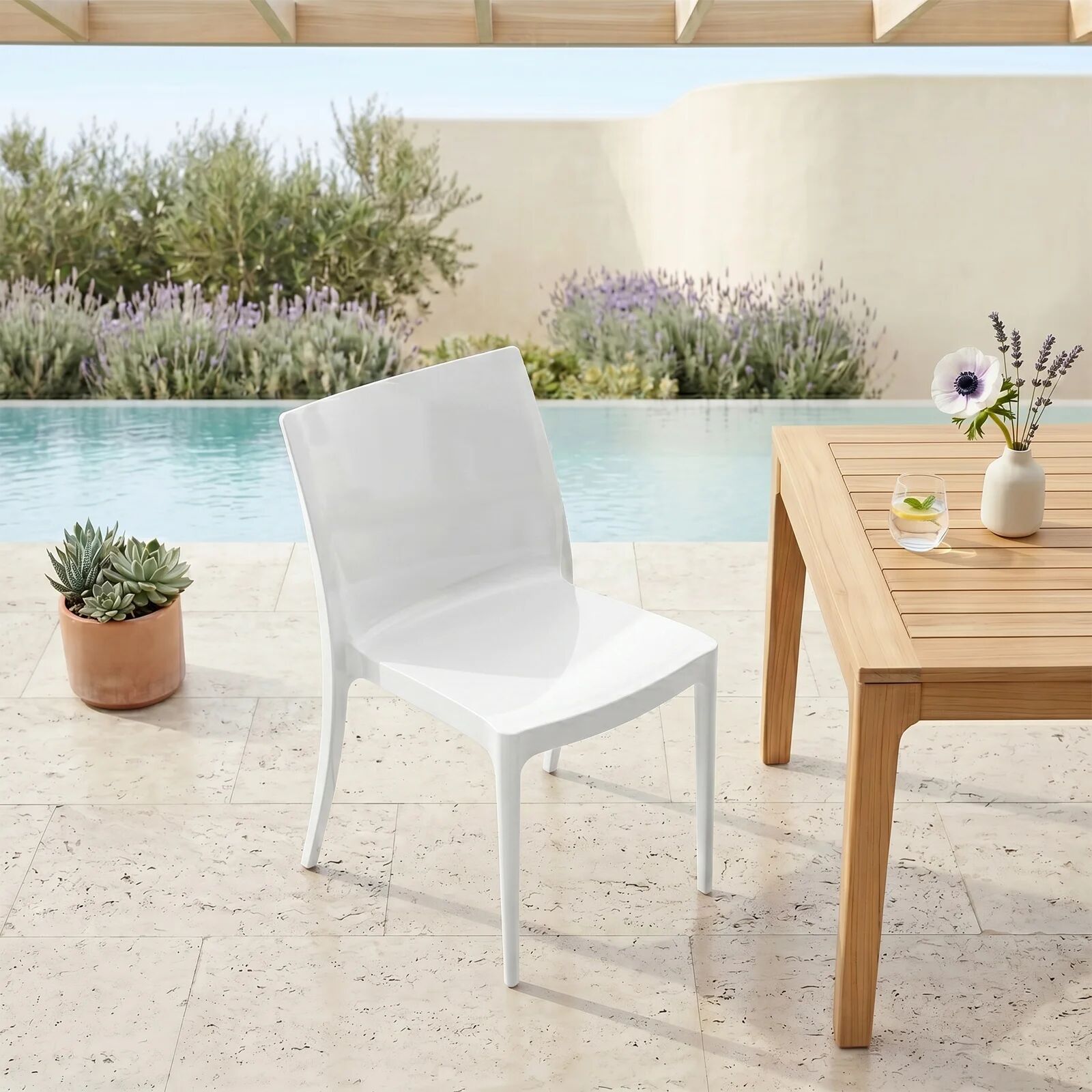 garneroarredamenti Sedia da giardino impilabile in polipropilene bianco Olbia