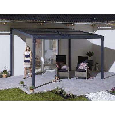 Anbaupavillon KONIFERA "Pergola Anguilla", grau (anthrazit, braun), B/H/T: 392cm x 305cm, Pavillons, Schiebedach, in 292 cm und 392 cm Breite, Höhe: 208 bis 262 cm, Alu