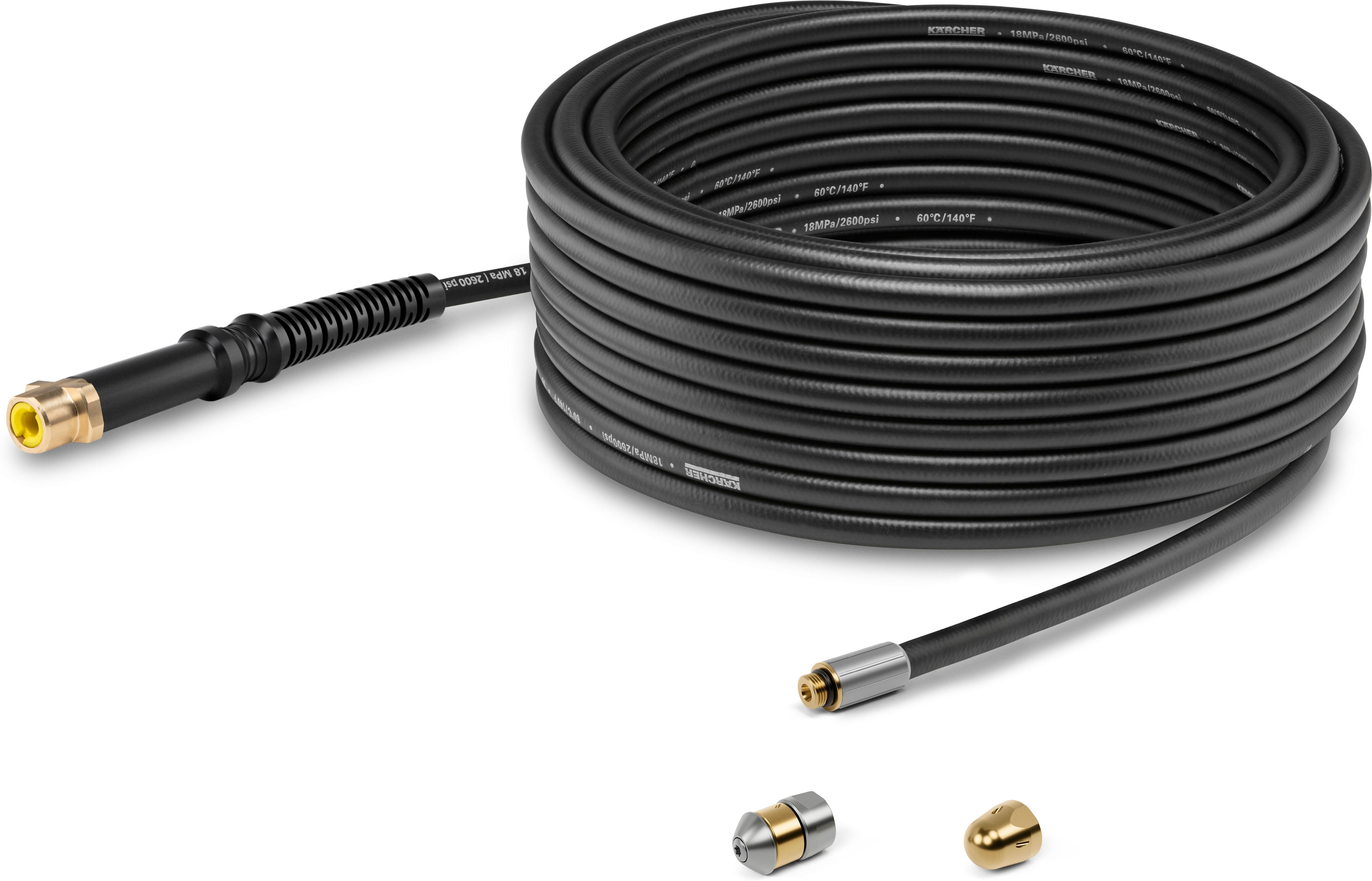 Rohrreiniger-Schlauchaufsatz KÄRCHER "PC 15 Rohrreinigungsset (15 m)", gelb (schwarz), L:15cm, Rohrreinigungswerkzeuge, Rohrreiniger-Schlauchaufsatz