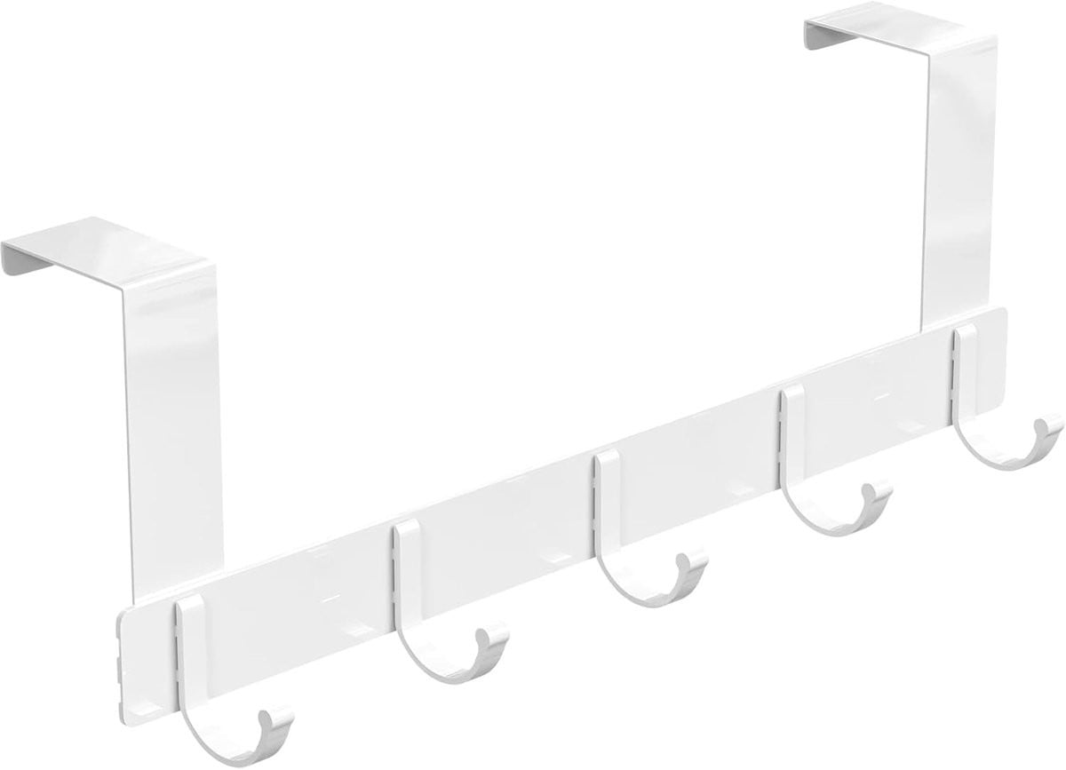 Wit deurkapstok met haken voor slaapkamer, badkamer, keuken of gang, Lengte: 32 cm