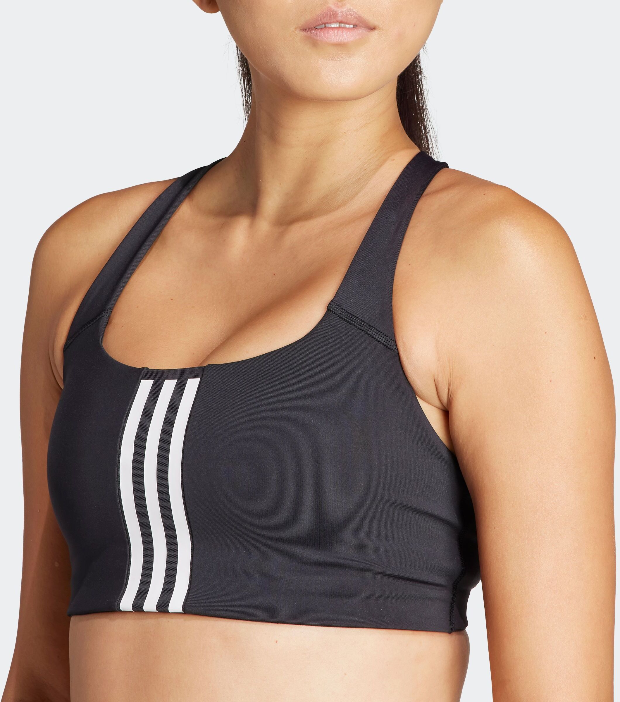 Sport-BH ADIDAS PERFORMANCE "POWERIMPACT TRAINING MEDIUM-SUPPORT 3-STREIFEN", Damen, Gr. L, Cup A/B, schwarz (schwarz a, b), Obermaterial: 79% Polyester, 21% Elasthan, BHs Sport-BH schwarz a, b L, Cup A/B