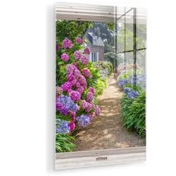 ACRYLGLASBILD Hortensie - Durchsichtig - Blumen - Sommer - Lila - Weg 80x120 cm