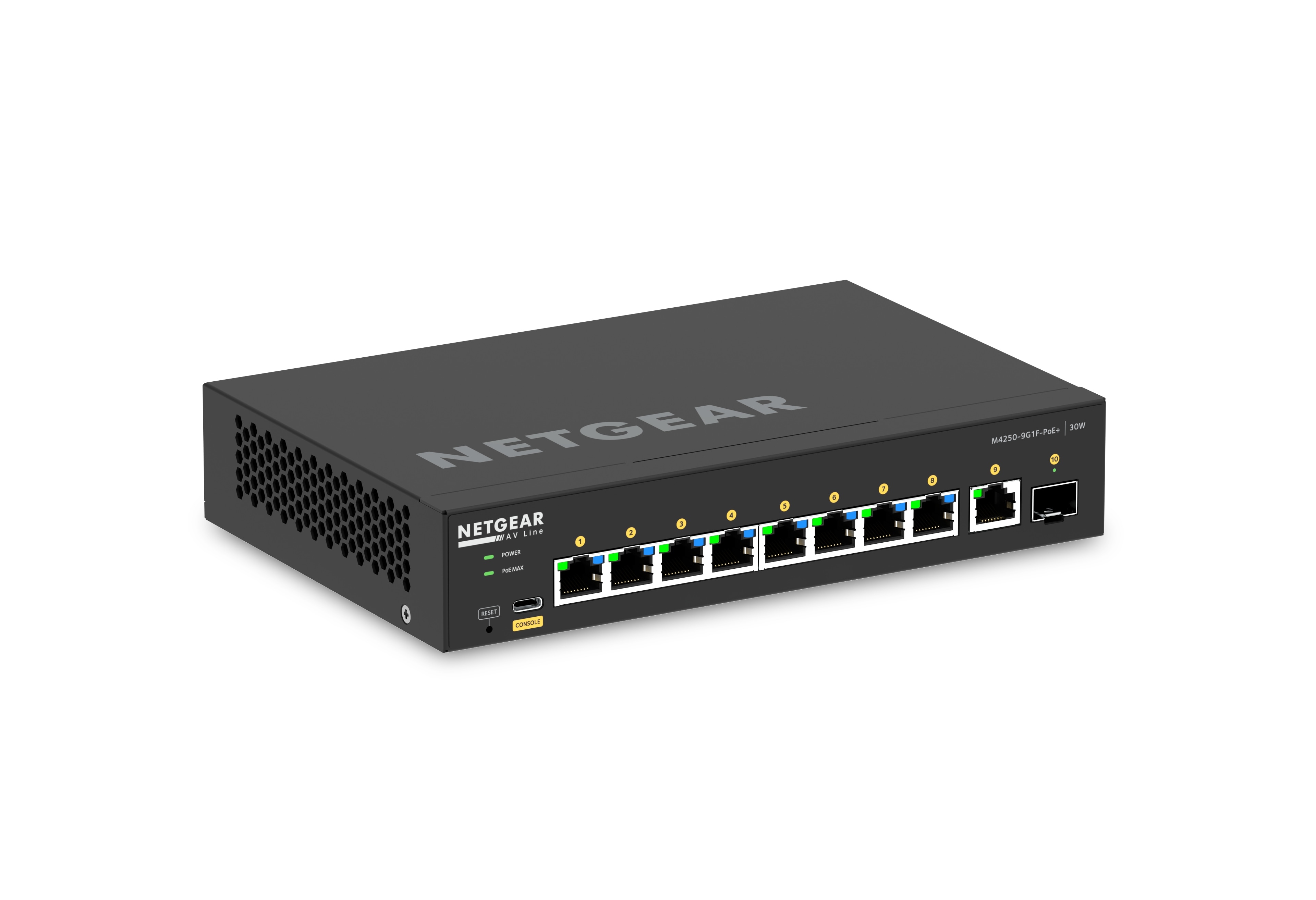 NETGEAR GSM4210PD 10-Port AV Line M4250-9G1F-POE+ 110W fully managed Desktop-Switch mit Einbauhalterung GSM4210PD-100EUS